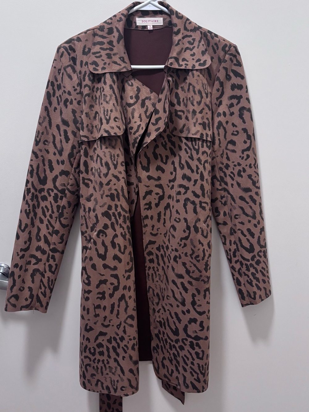 Solitaire Leopard Print Brown Trench Coat